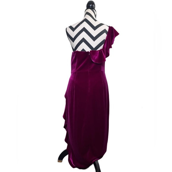 Aidan Mattox Velvet Sz 10 Cocktail Evening One-Shoulder Party Ruffle Dress - Picture 2 of 11